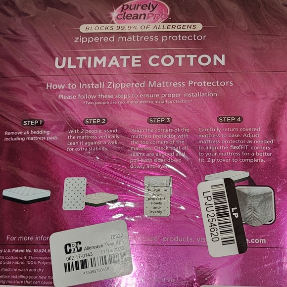 Allerease Purely Clean Pro Twin XL Zippered Mattress Protector Ultimate Cotton - Picture 7 of 8